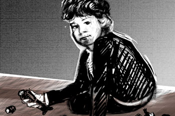 Juanito con las figuras del Belén