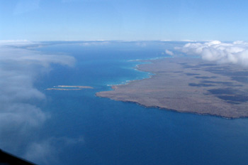 Vista aérea de Santa Cruz e Islas Plaza, Ecuador