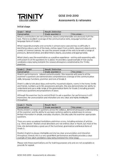 GESE Marks Grades 1-3 Videos 