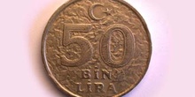 Moneda de cincuenta liras, cruz, Turquía