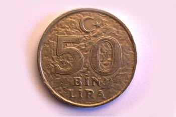 Moneda de cincuenta liras, cruz, Turquía