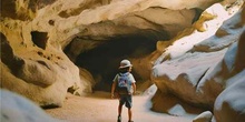 Niño explorando cueva