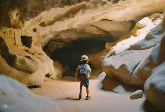 Niño explorando cueva