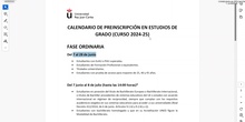 Calendario de Preinscripción en estudios de Grado 2024/25. Profesor Ingeniero Informático Eduardo Rojo Sánchez