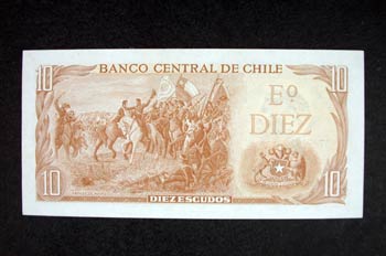 Reverso de un billete de diez escudos chilenos